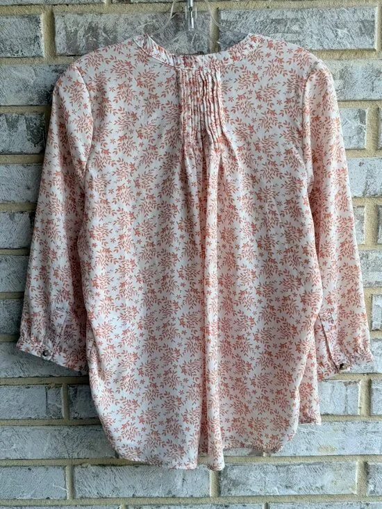 Jachs Girlfriend 3/4 Sleeve Button Up V-Neck Sheer Floral Blouse Women's Size S - Picture 2 of 9
